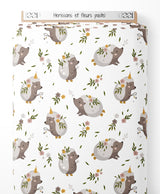 Tissu - Hérissons et fleurs pastel
