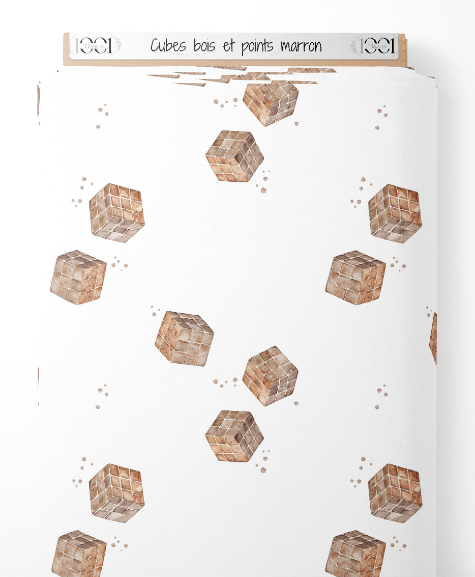 Tissu - Cubes bois et points marron