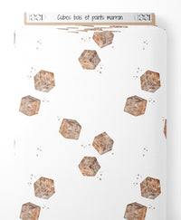 Tissu - Cubes bois et points marron
