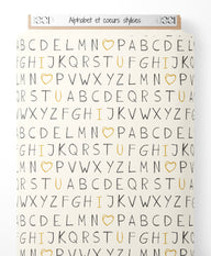 Tissu - Alphabet et cœurs stylisés