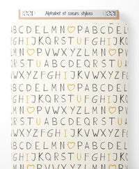 Tissu - Alphabet et cœurs stylisés