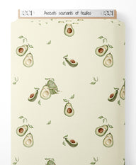 Tissu - Avocats souriants et feuilles