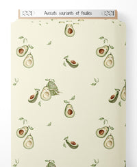 Tissu - Avocats souriants et feuilles