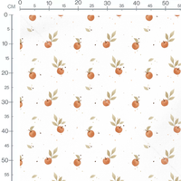 Tissu - Pommes orange et feuilles blanches