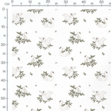Tissu - Cygnes et feuillage sur blanc