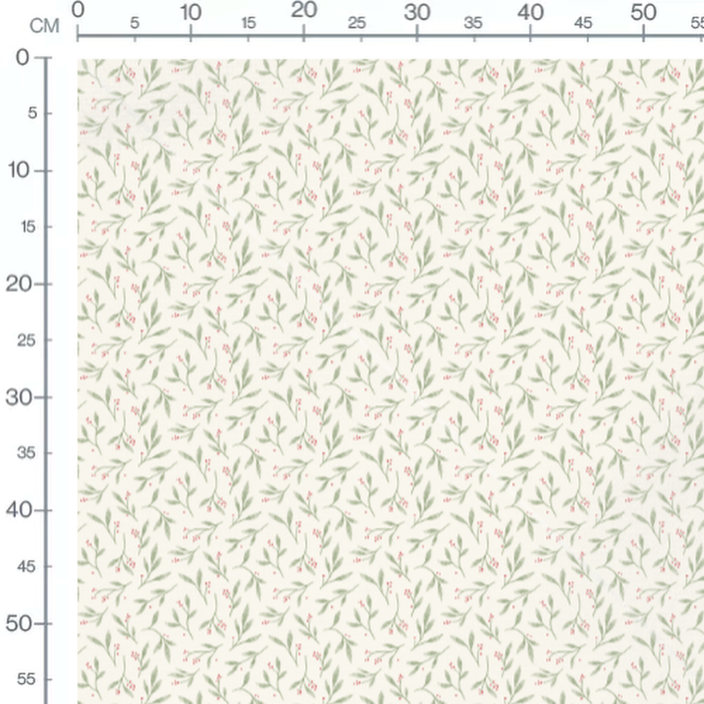 Tissu - Feuilles vertes sur fond crème