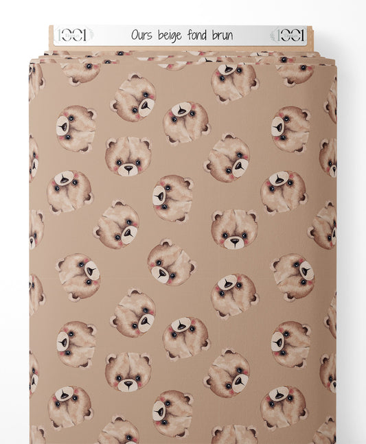 Tissu - Ours beige sur fond brun