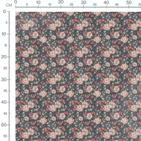 Tissu - Fleurs roses et rouges bleu