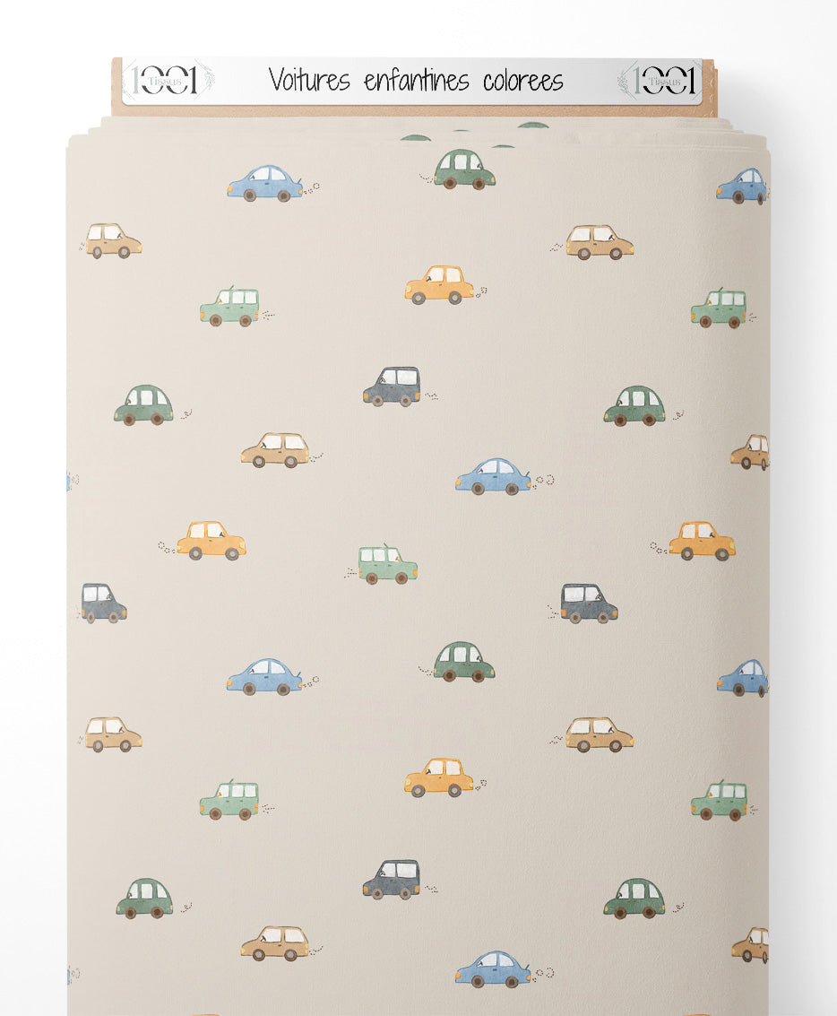 Tissu - Voitures enfantines colorées