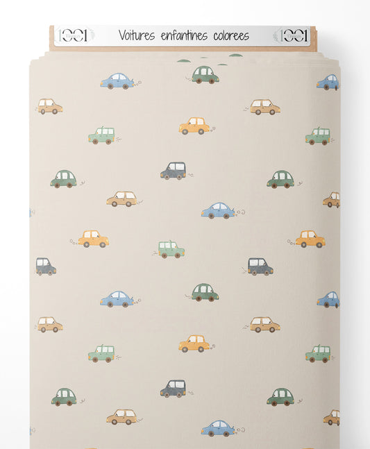 Tissu - Voitures enfantines colorées