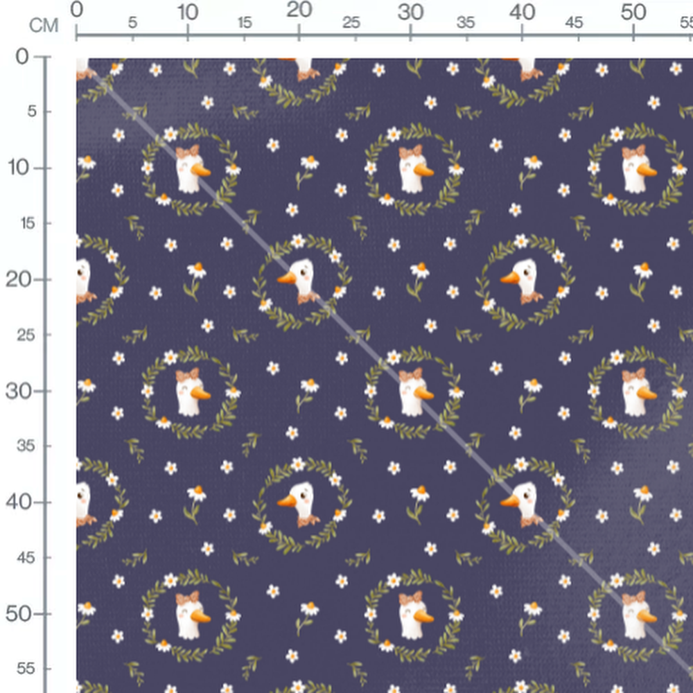 Tissu - Canards et fleurs sur fond bleu