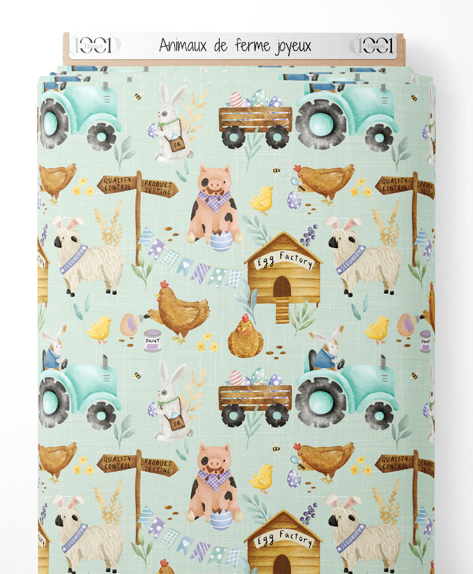 Tissu - Animaux de ferme joyeux