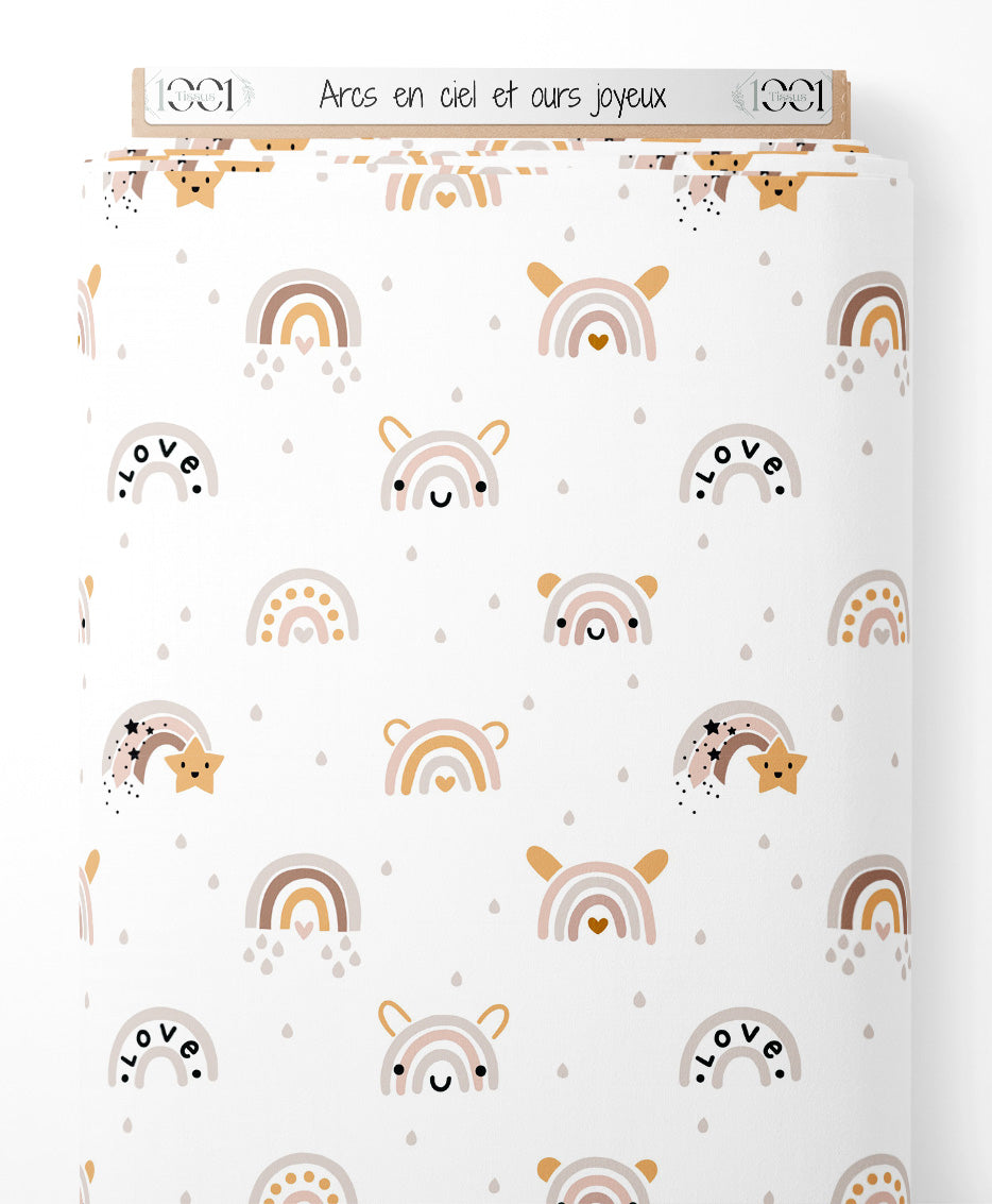 Tissu - Arcs-en-ciel et ours joyeux