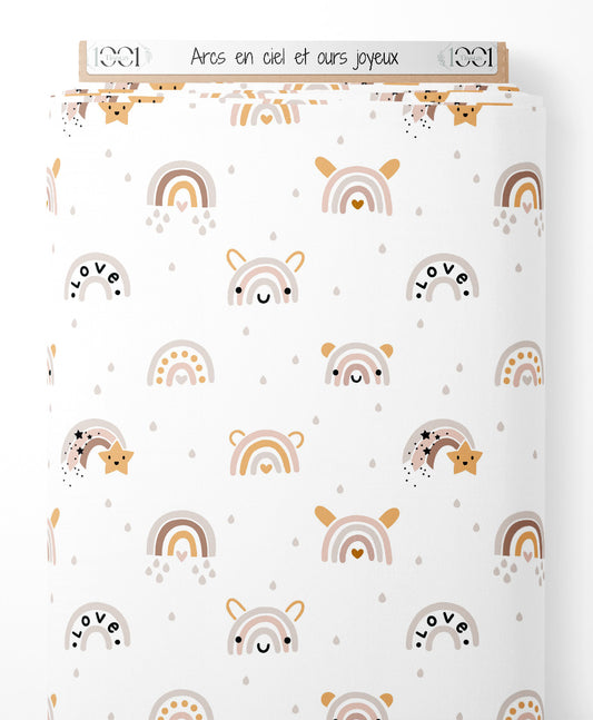 Tissu - Arcs-en-ciel et ours joyeux
