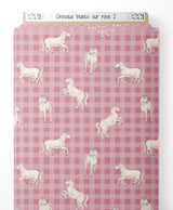 Tissu - Chevaux blancs sur rose 2