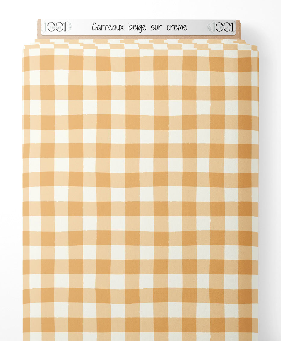 Tissu - Carreaux beige sur crème
