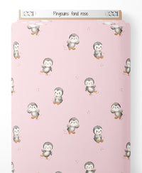 Tissu - Pingouins sur fond rose