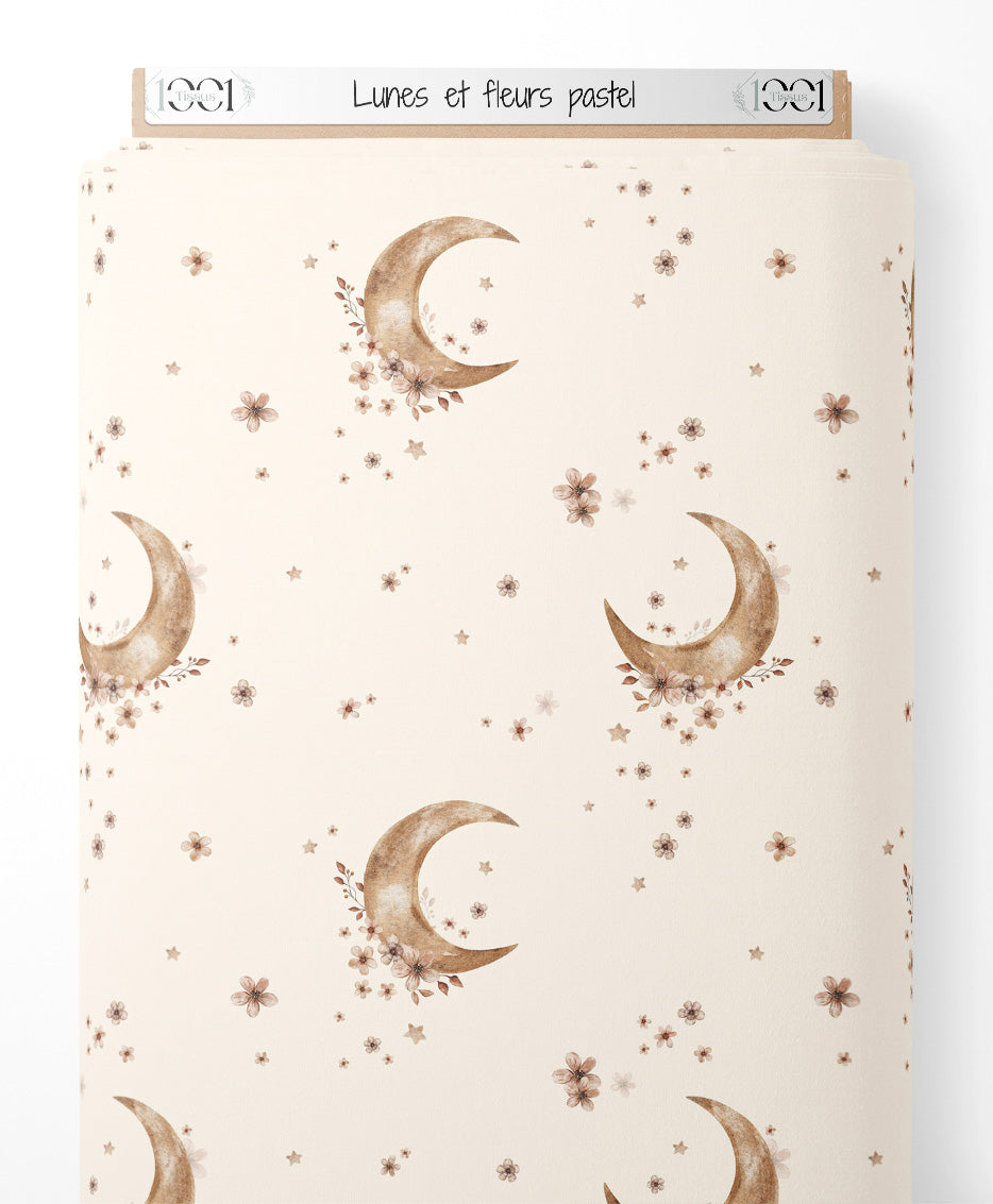 Tissu - Lunes et fleurs pastel