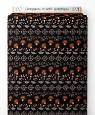 Tissu - Champignons et motifs géométriques