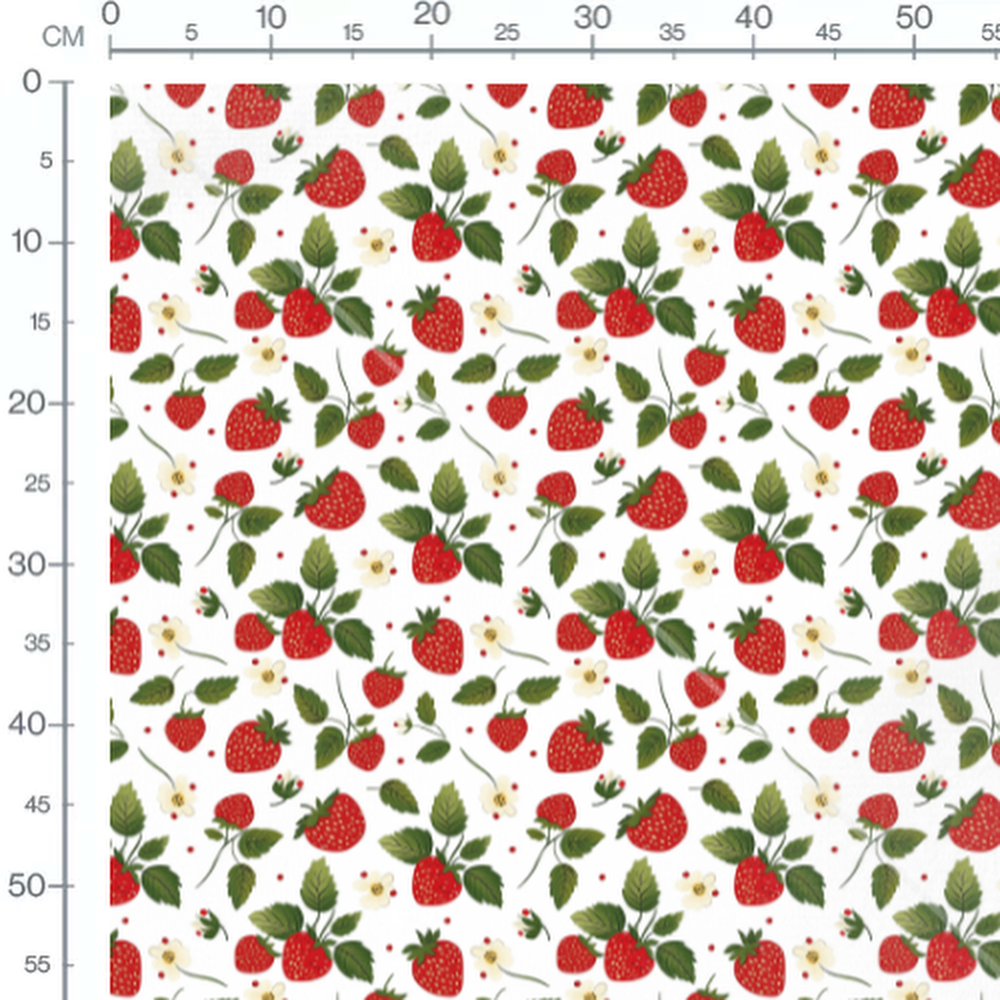 Tissu - Fraises rouges et fleurs blanches 2