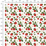 Tissu - Fraises rouges et fleurs blanches 2