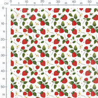 Tissu - Fraises rouges et fleurs blanches 2