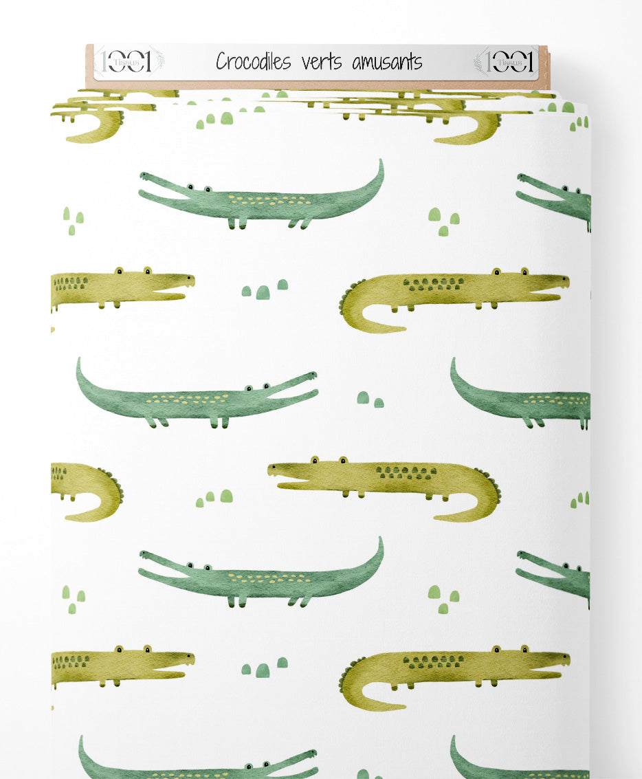 Tissu - Crocodiles verts amusants