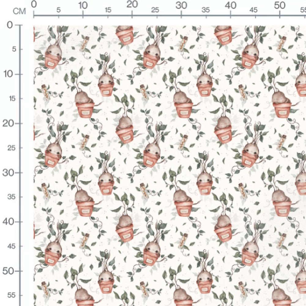 Tissu - Plantes joyeuses sur fond blanc