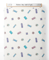 Tissu - Bobines bleu, violet et gris