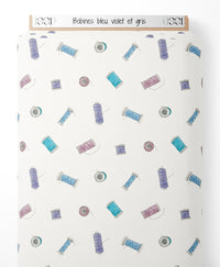 Tissu - Bobines bleu, violet et gris
