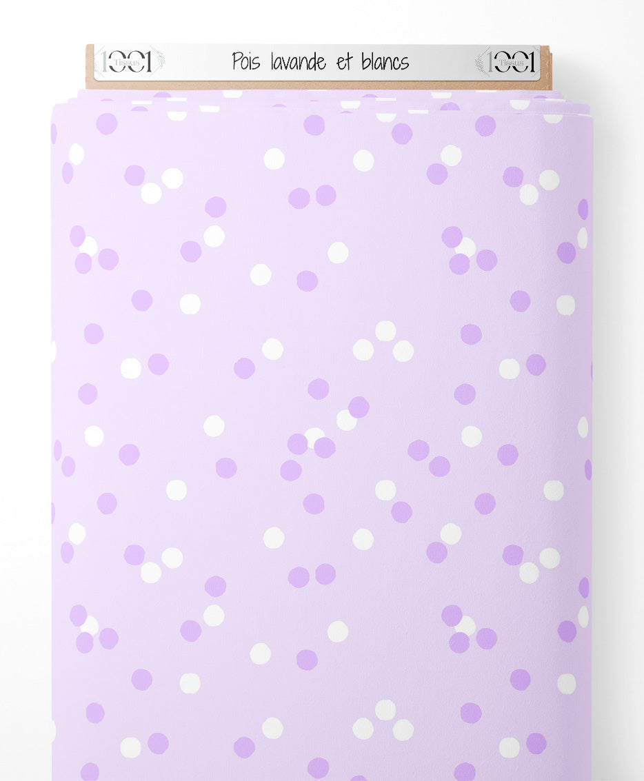 Tissu - Pois lavande et blancs