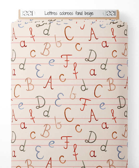 Tissu - Lettres colorées sur fond beige