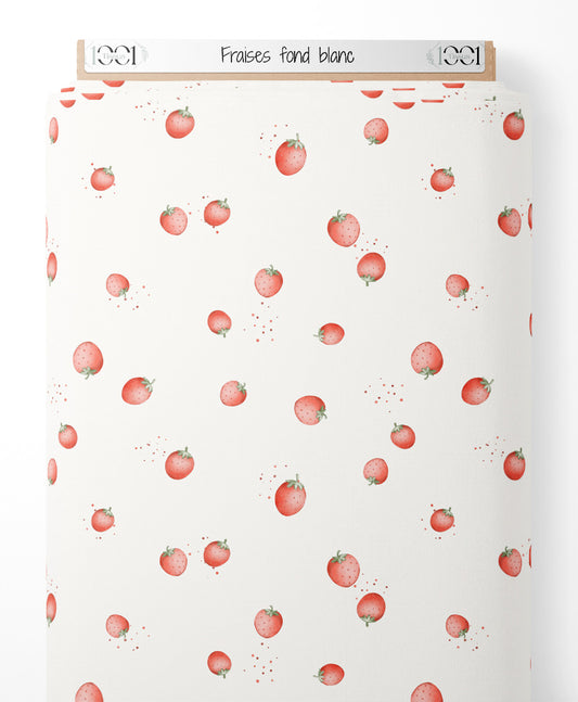 Tissu - Fraises sur fond blanc