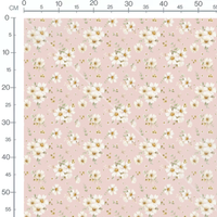 Tissu - Fleurs blanches et petites feuilles 2