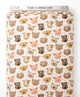 Tissu - Visages d'animaux pastel