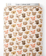 Tissu - Visages d'animaux pastel