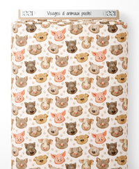 Tissu - Visages d'animaux pastel