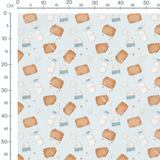 Tissu - Biscuits et lait sur bleu clair