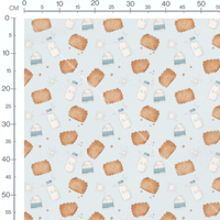 Tissu - Biscuits et lait sur bleu clair
