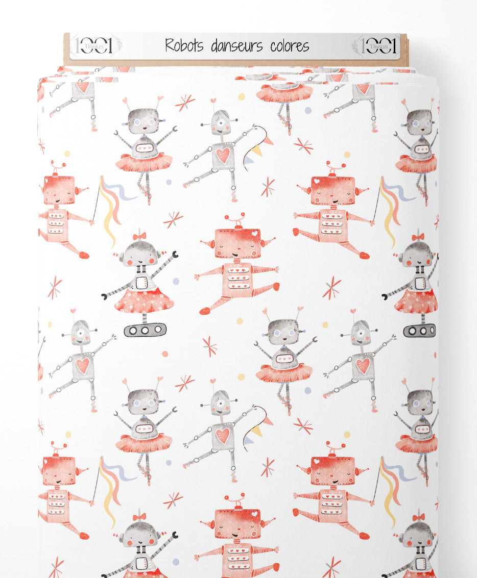Tissu - Robots danseurs colorés