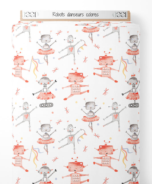 Tissu - Robots danseurs colorés