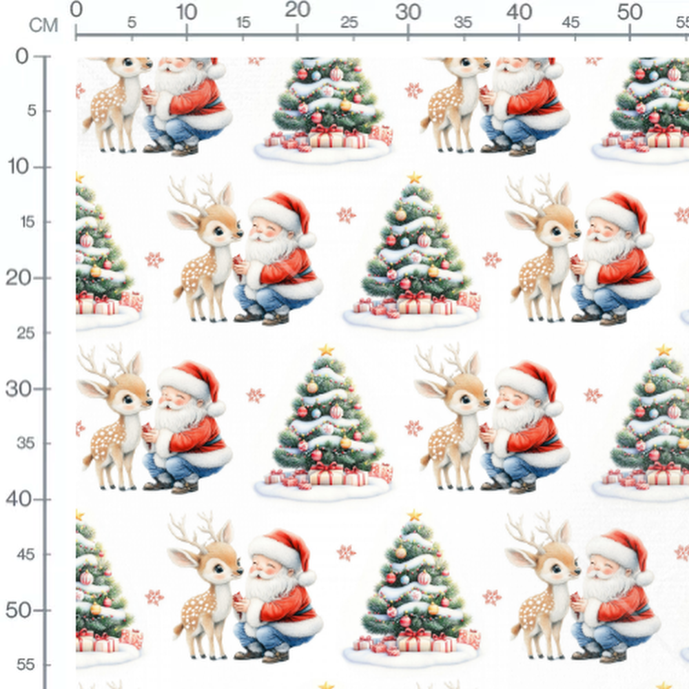 Tissu - Père Noël et faon