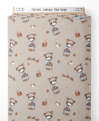 Tissu - Oursons cadeaux fond beige