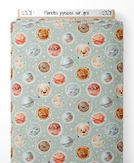 Tissu - Planètes joyeuses sur gris