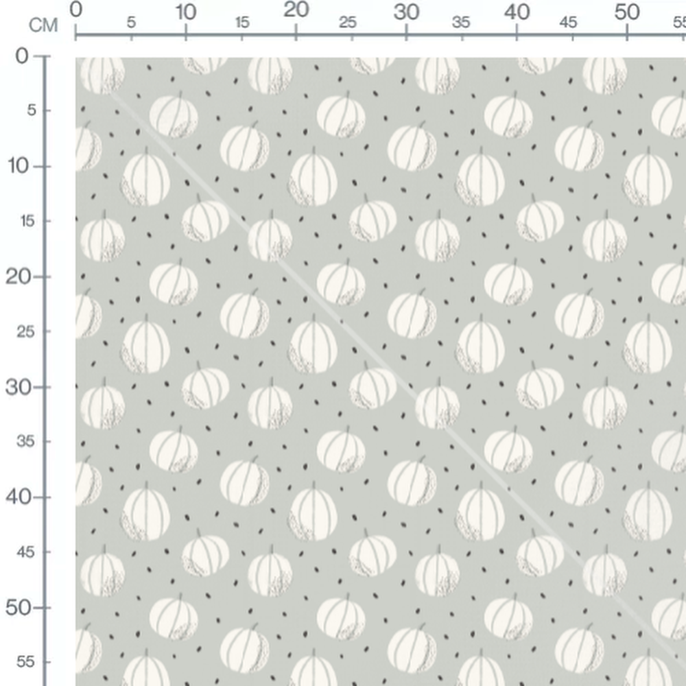 Tissu - Citrouilles blanches sur fond gris