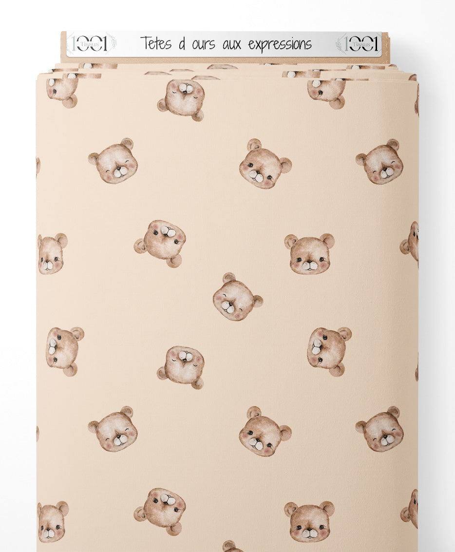 Tissu - Têtes d'ours aux expressions