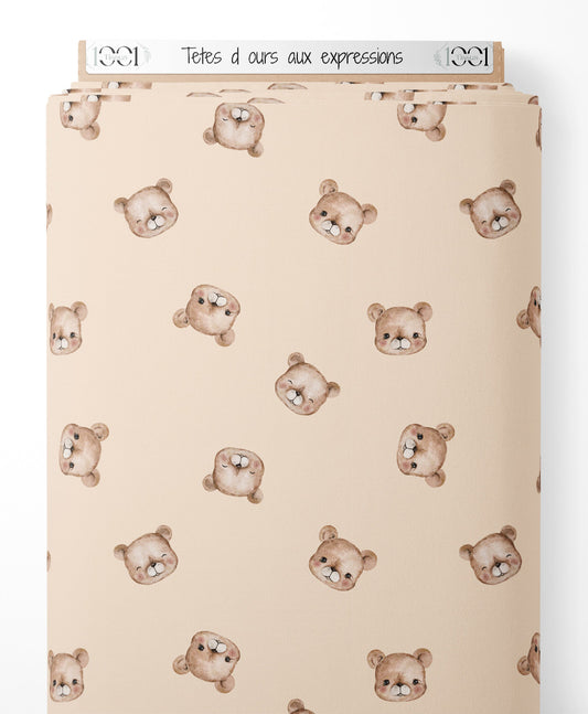Tissu - Têtes d'ours aux expressions