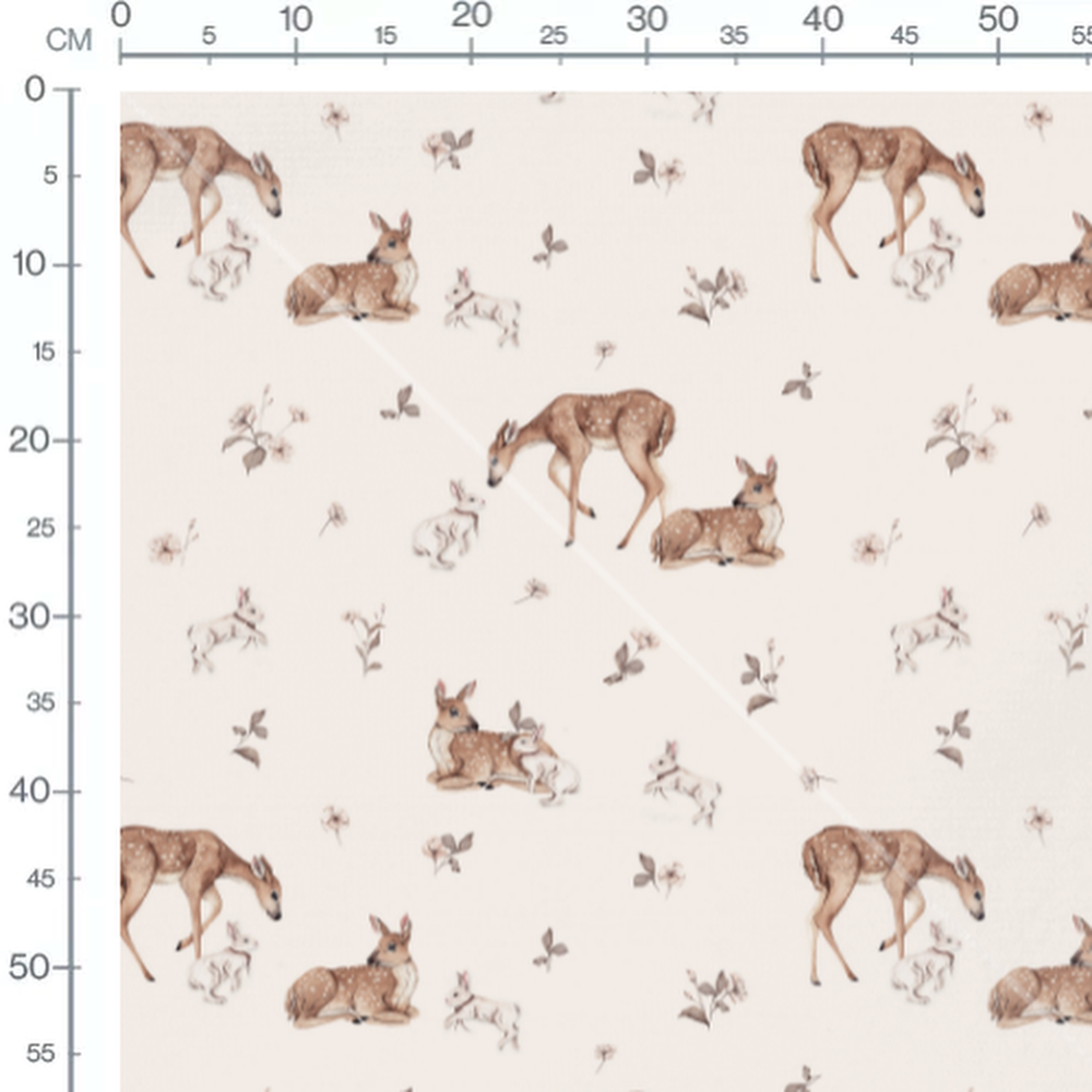 Tissu - Faons et lapins sur fond beige