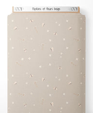 Tissu - Papillons et fleurs beige