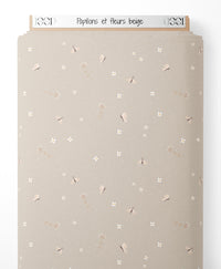 Tissu - Papillons et fleurs beige